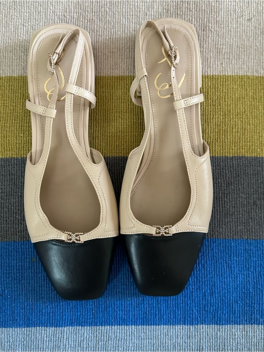 Sam Edelman black and beige slingback flats